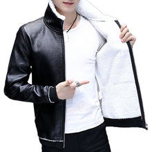 Load image into Gallery viewer, 2019 Explosion Models Short Cotton Coat Leather One Men's Cotton Coat Men's Leather PU Leather Jacket Men's Plus Velvet Jacket