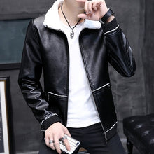 Load image into Gallery viewer, 2019 Explosion Models Short Cotton Coat Leather One Men's Cotton Coat Men's Leather PU Leather Jacket Men's Plus Velvet Jacket