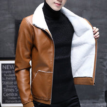 Load image into Gallery viewer, 2019 Explosion Models Short Cotton Coat Leather One Men's Cotton Coat Men's Leather PU Leather Jacket Men's Plus Velvet Jacket