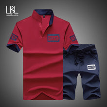 Load image into Gallery viewer, Sportsuits Set Men 2018 Brand Fitness Suits Summer 2PC Top Short Set Mens Stand Collar Fashion 2 Pieces T-shirt Shorts Tracksuit